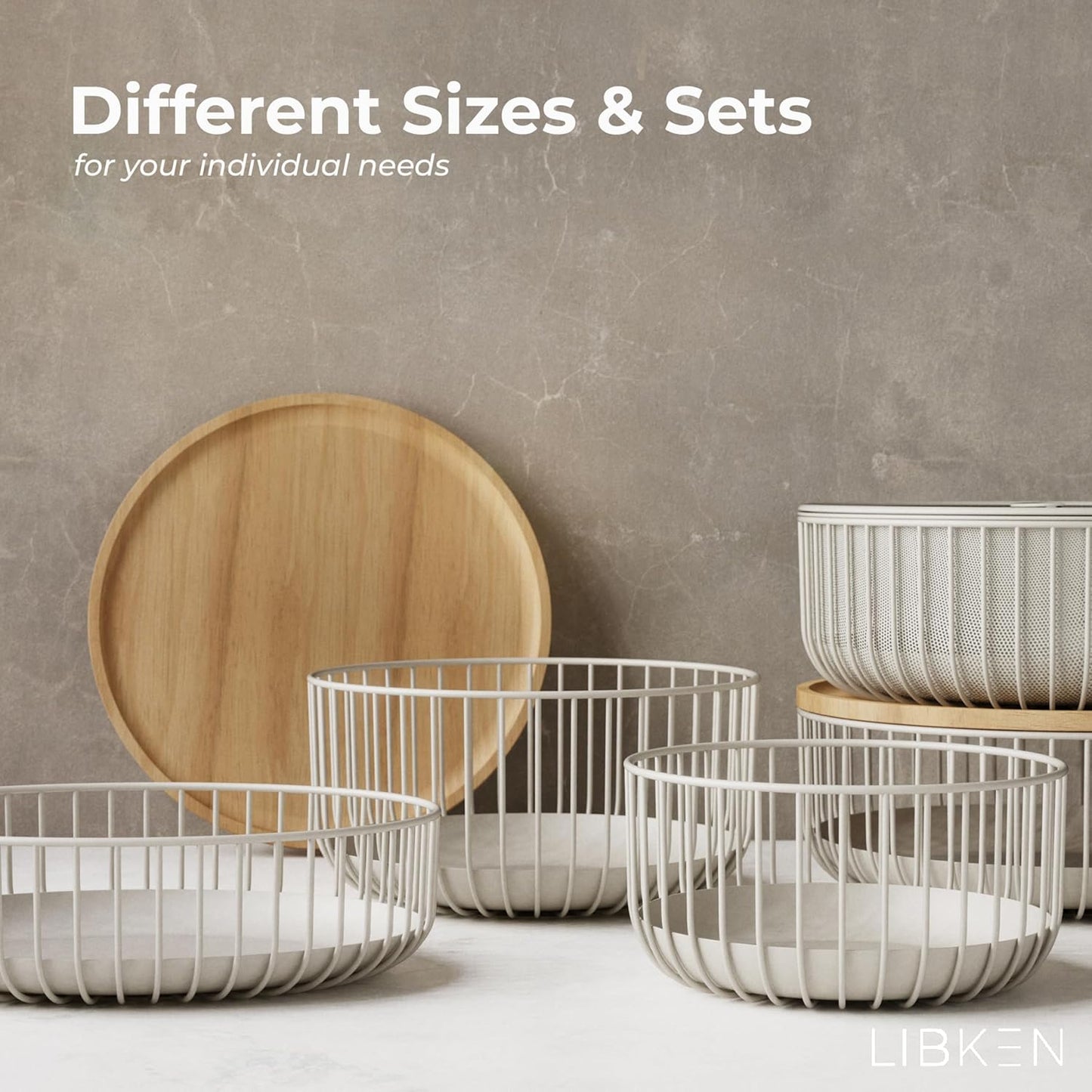 LIBKEN Black Fruit Basket with Wooden Lid – Multi-Purpose Storage Bowl