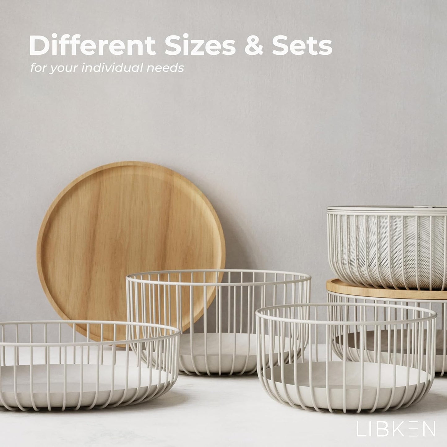 LIBKEN Black Fruit Basket with Wooden Lid – Multi-Purpose Storage Bowl