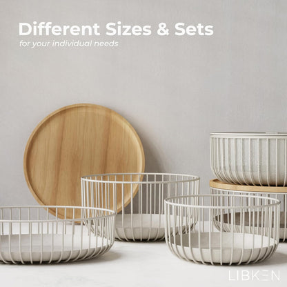 LIBKEN Black Fruit Basket with Wooden Lid – Multi-Purpose Storage Bowl