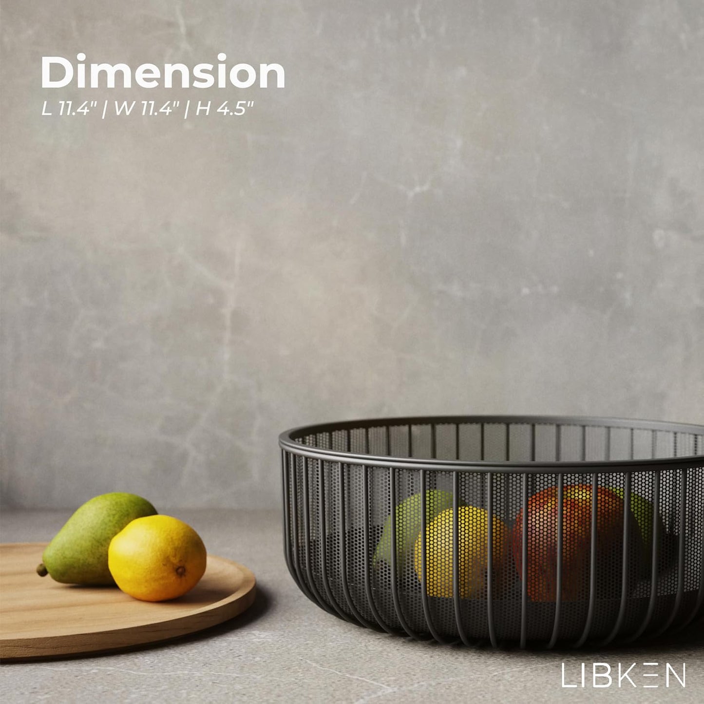 LIBKEN Black Fruit Basket with Wooden Lid – Multi-Purpose Storage Bowl