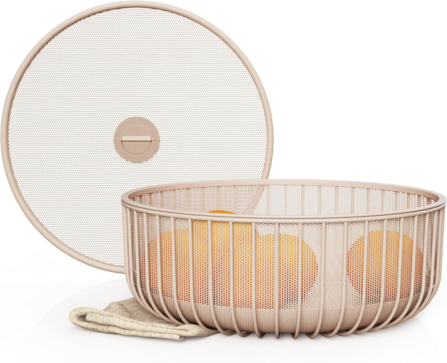 LIBKEN Black Fruit Basket with Wooden Lid – Multi-Purpose Storage Bowl