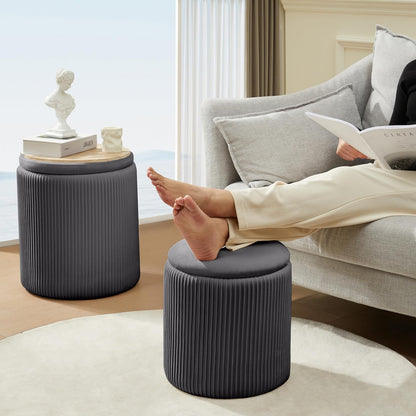 Sam Legend Round Ottoman with Storage – Velvet Vanity Stool