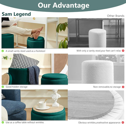 Sam Legend Round Ottoman with Storage – Velvet Vanity Stool