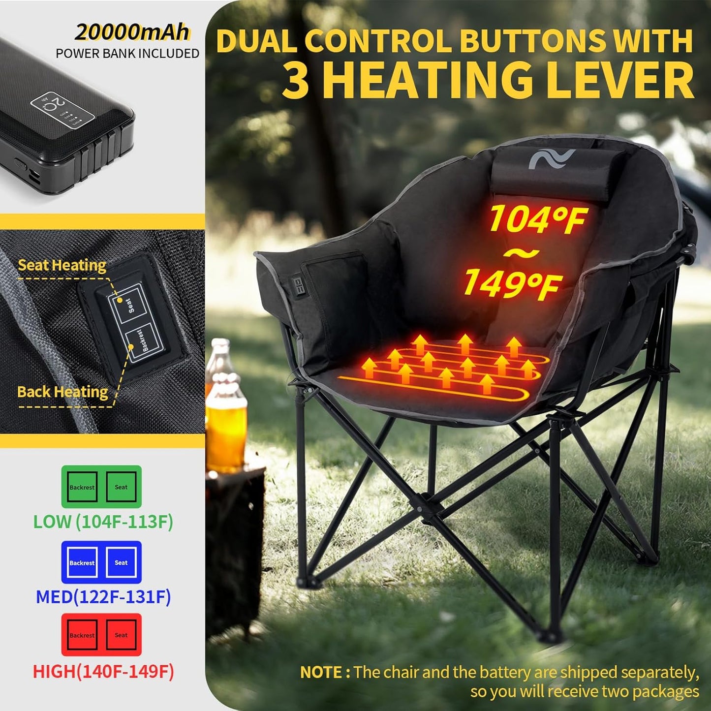 Heated Camping Chair – Oversized Moon Saucer Seat