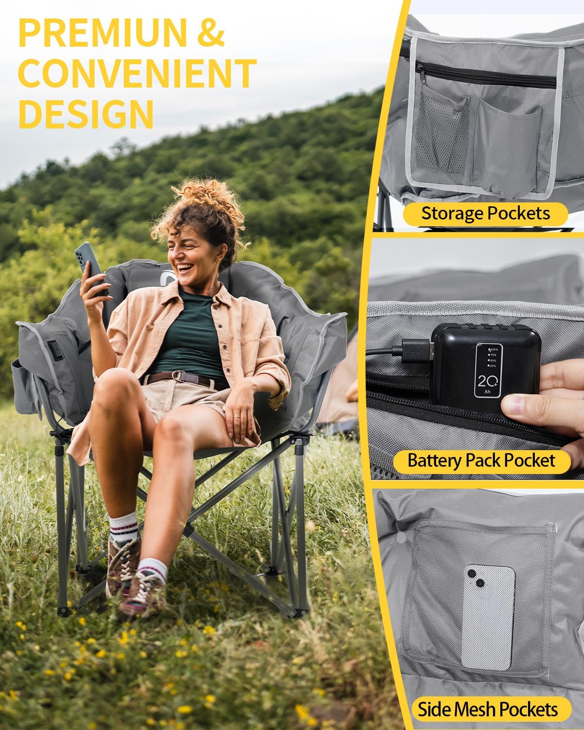 Heated Camping Chair – Oversized Moon Saucer Seat