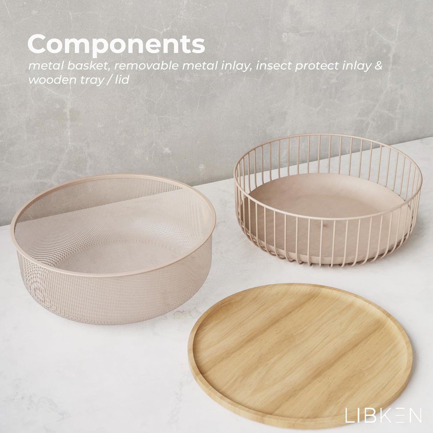 LIBKEN Black Fruit Basket with Wooden Lid – Multi-Purpose Storage Bowl