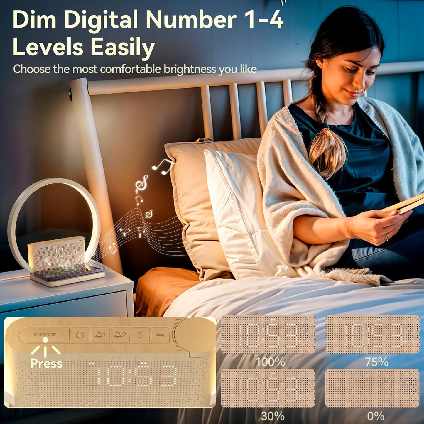 Vivilumens Multifunctional Sunrise Alarm Clock with Wireless Charging