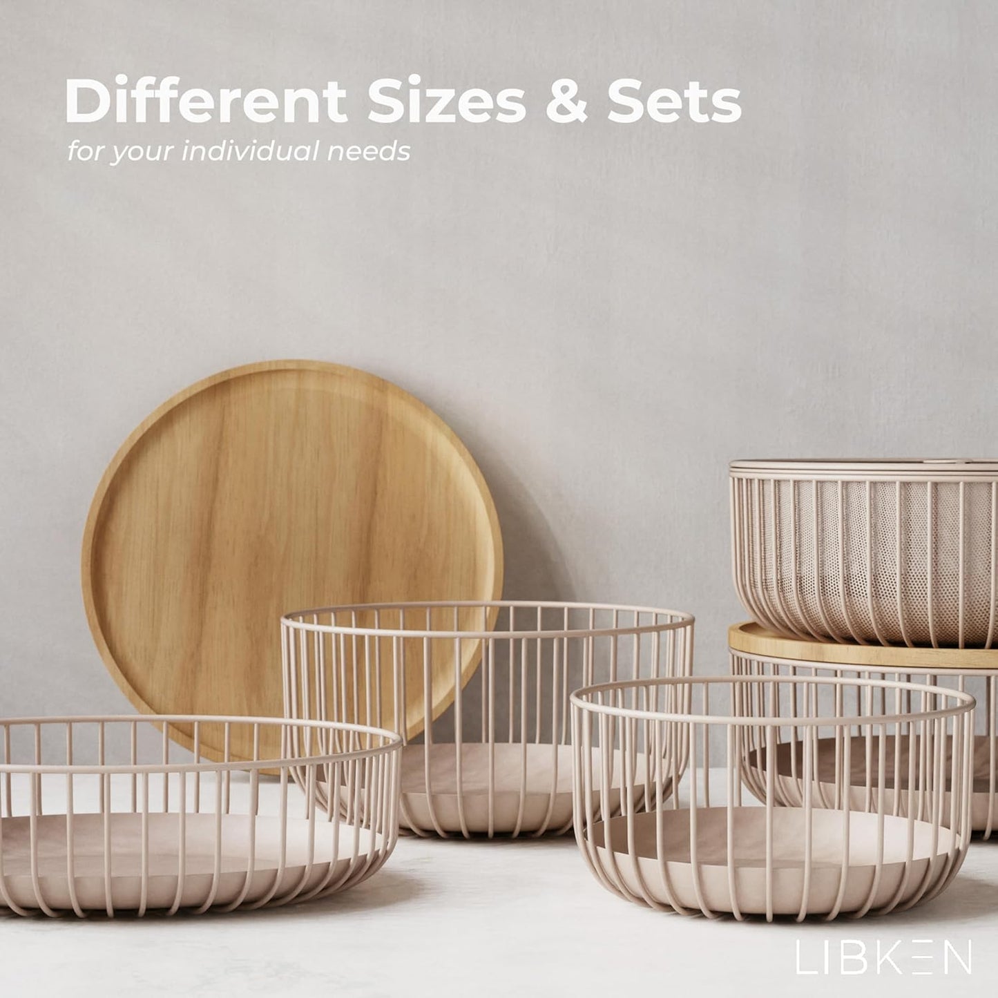 LIBKEN Black Fruit Basket with Wooden Lid – Multi-Purpose Storage Bowl