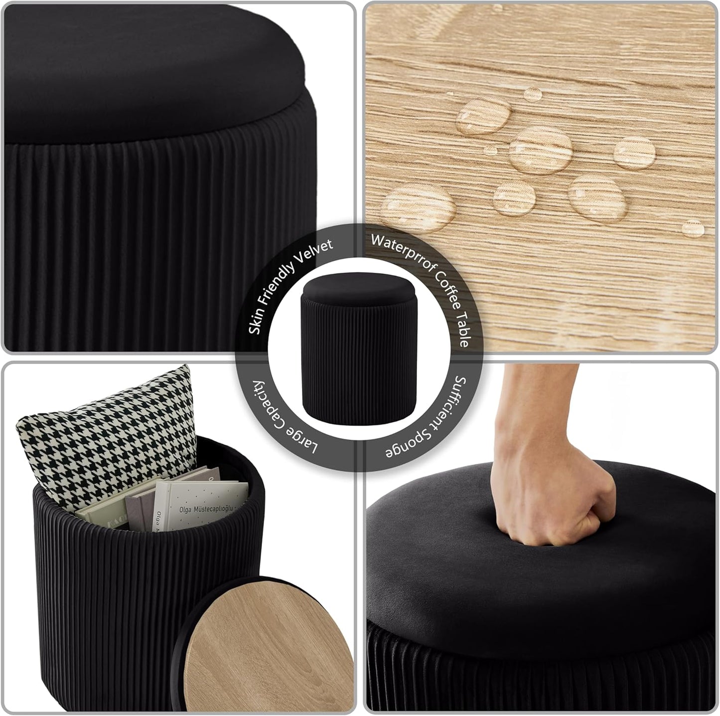 Sam Legend Round Ottoman with Storage – Velvet Vanity Stool
