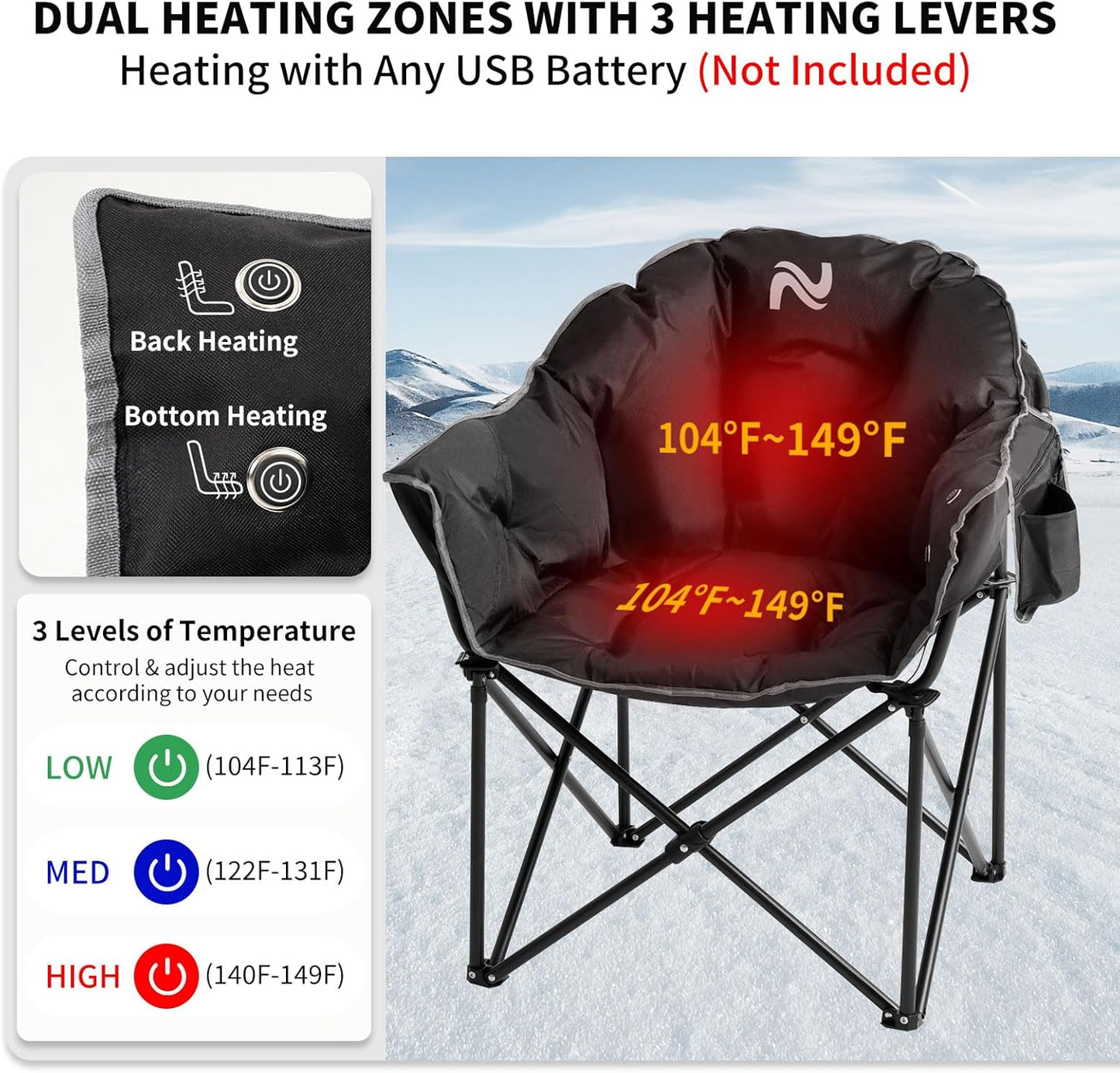 Heated Camping Chair – Oversized Moon Saucer Seat