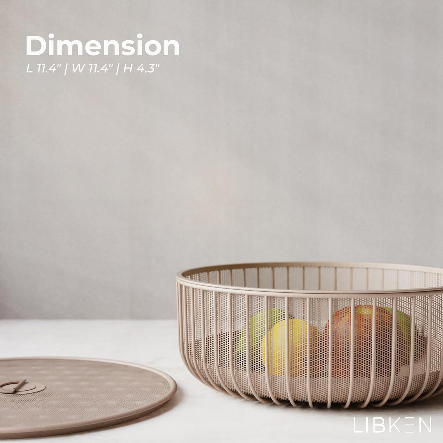 LIBKEN Black Fruit Basket with Wooden Lid – Multi-Purpose Storage Bowl