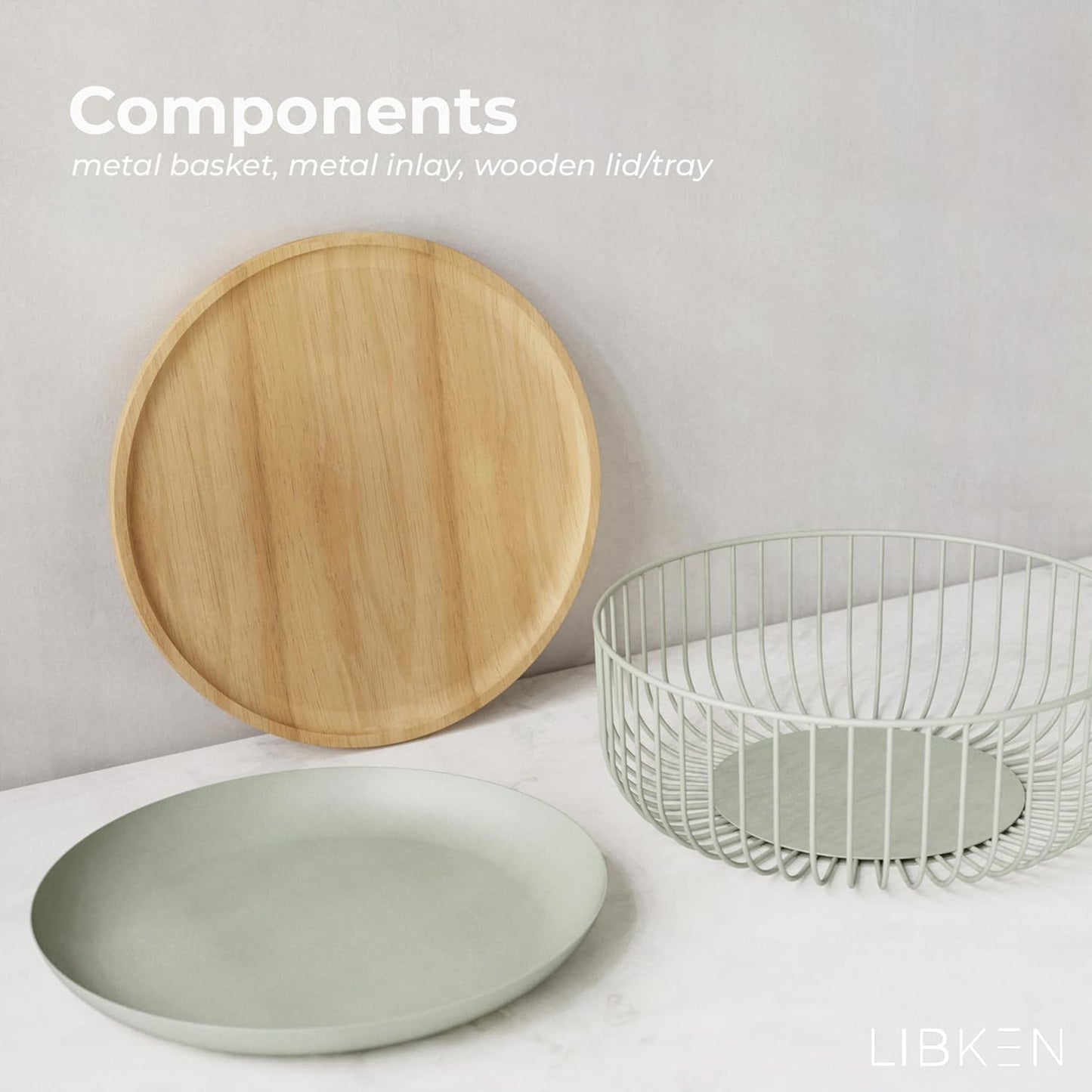 LIBKEN Black Fruit Basket with Wooden Lid – Multi-Purpose Storage Bowl