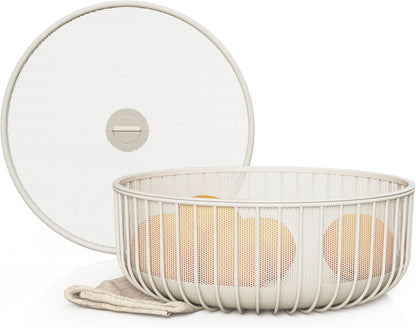 LIBKEN Black Fruit Basket with Wooden Lid – Multi-Purpose Storage Bowl