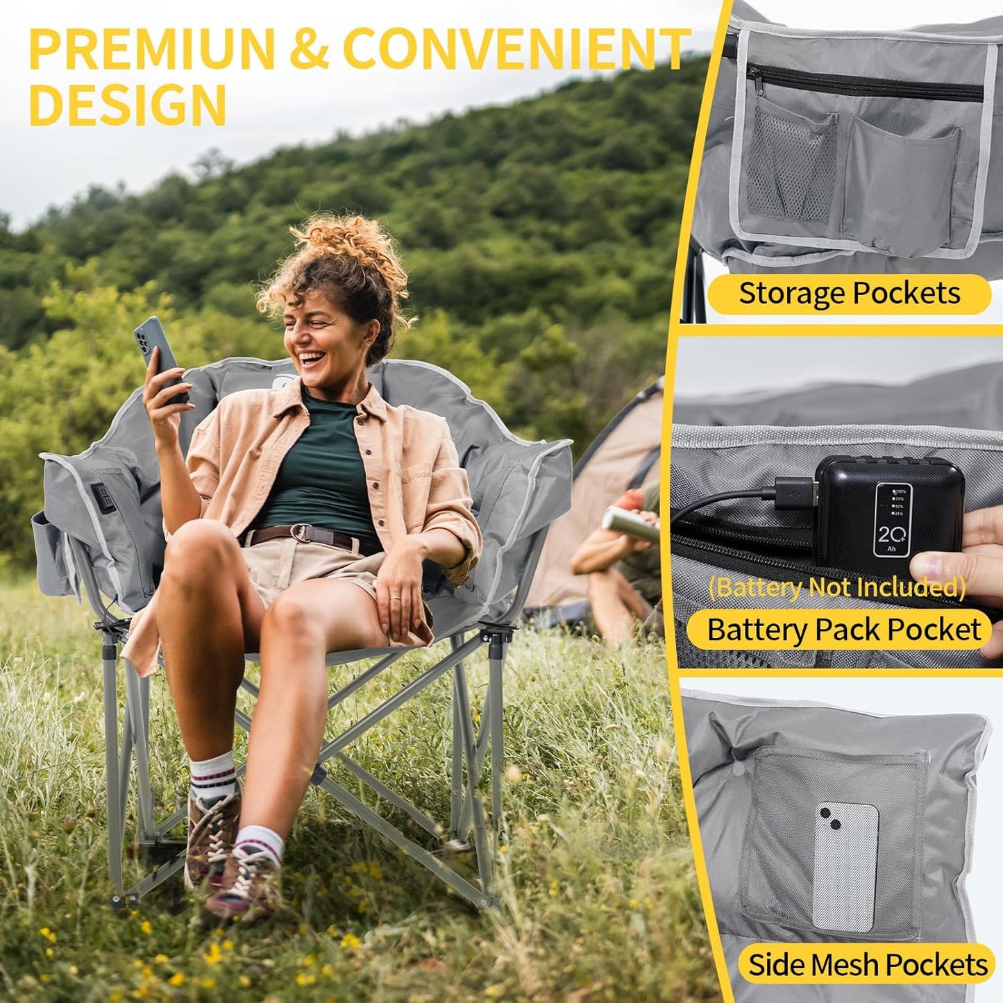 Heated Camping Chair – Oversized Moon Saucer Seat