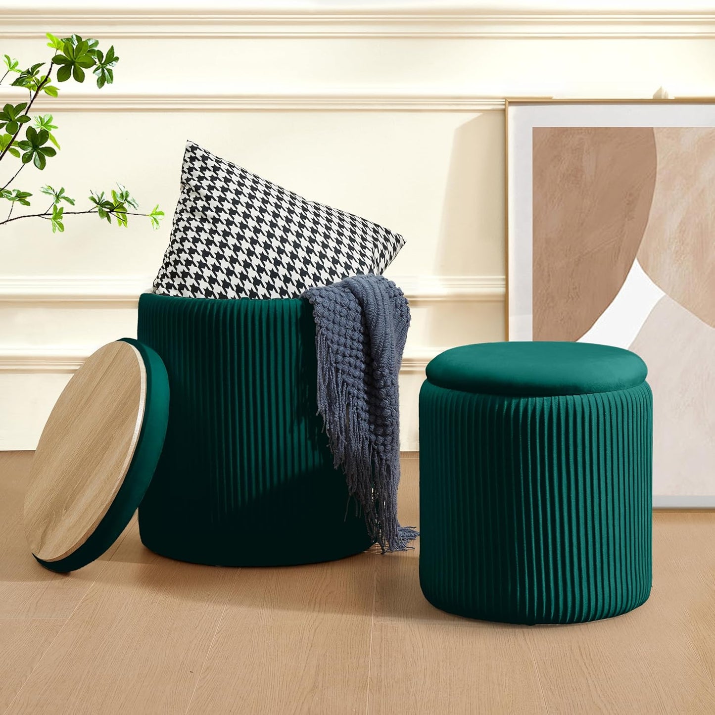 Sam Legend Round Ottoman with Storage – Velvet Vanity Stool