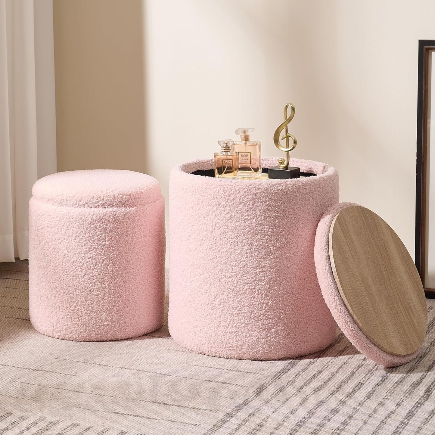 Sam Legend Round Ottoman with Storage – Velvet Vanity Stool