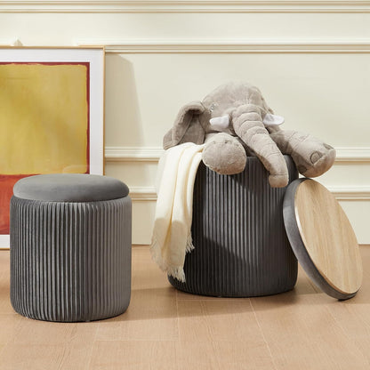 Sam Legend Round Ottoman with Storage – Velvet Vanity Stool