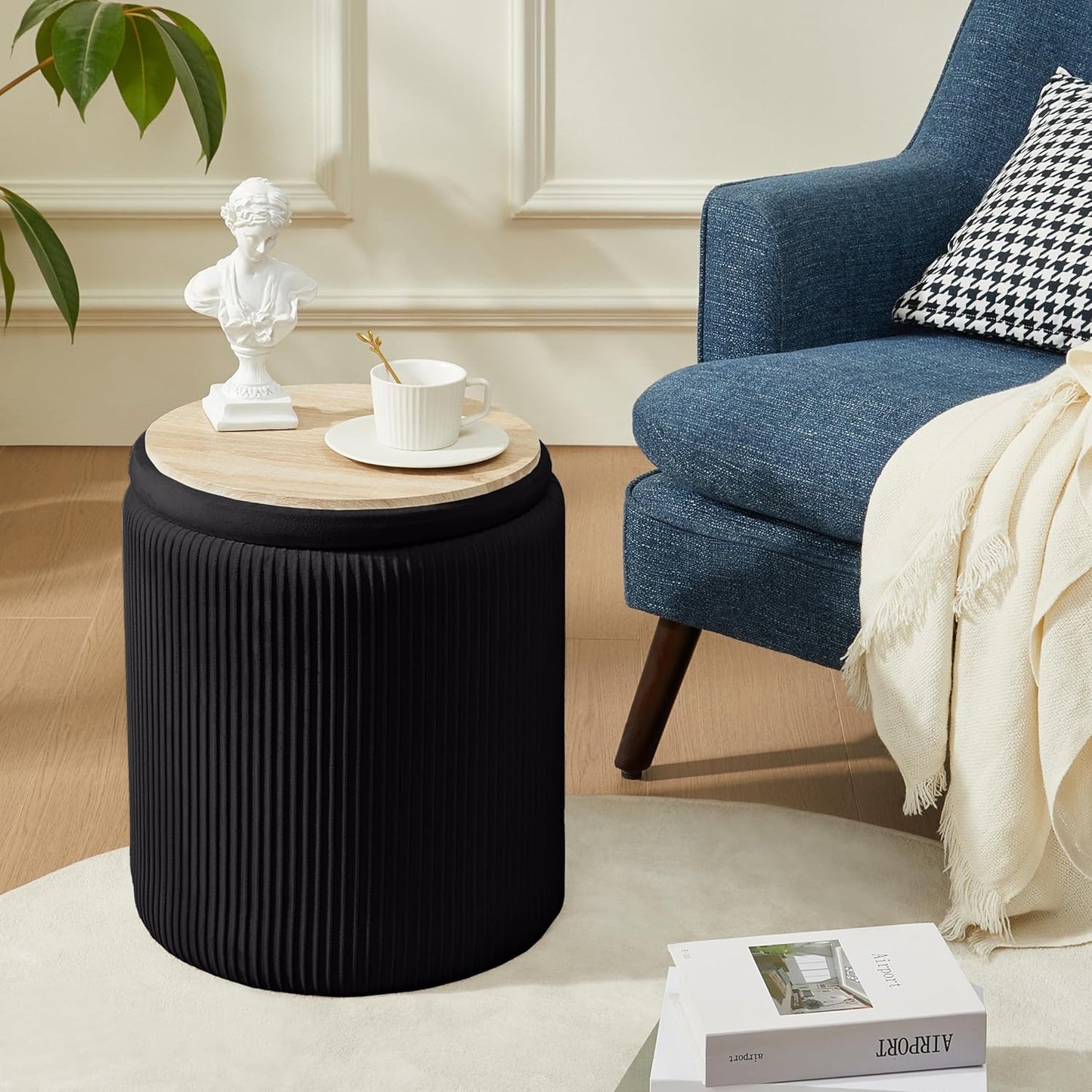 Sam Legend Round Ottoman with Storage – Velvet Vanity Stool