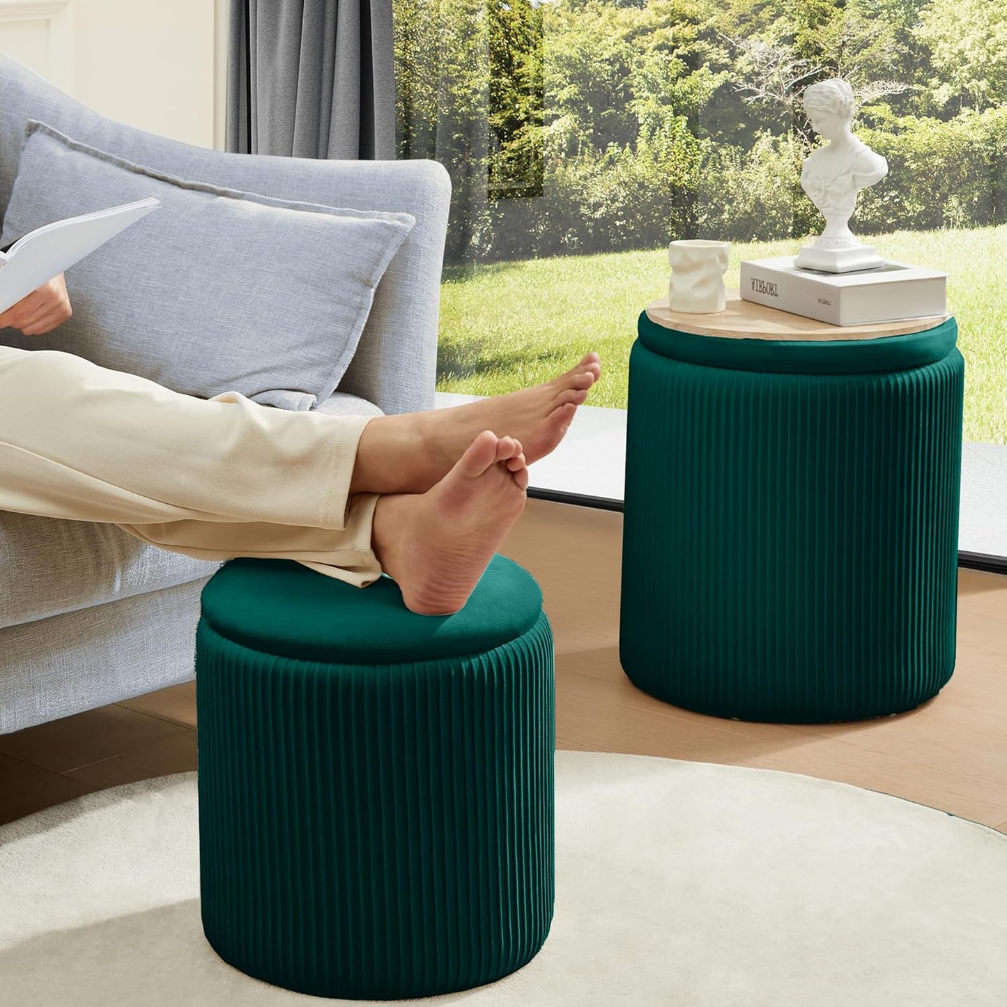 Sam Legend Round Ottoman with Storage – Velvet Vanity Stool