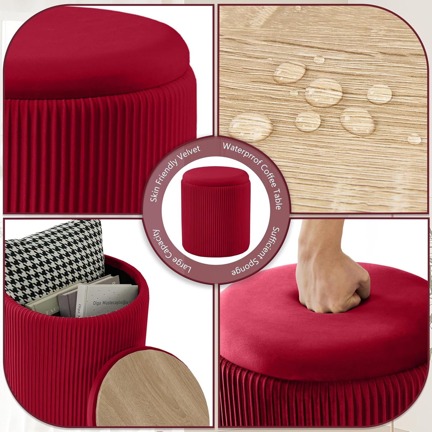 Sam Legend Round Ottoman with Storage – Velvet Vanity Stool