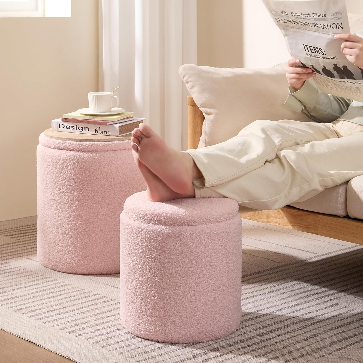 Sam Legend Round Ottoman with Storage – Velvet Vanity Stool