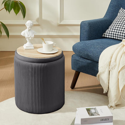 Sam Legend Round Ottoman with Storage – Velvet Vanity Stool