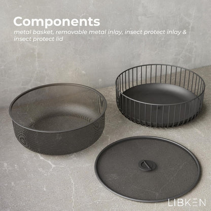 LIBKEN Black Fruit Basket with Wooden Lid – Multi-Purpose Storage Bowl