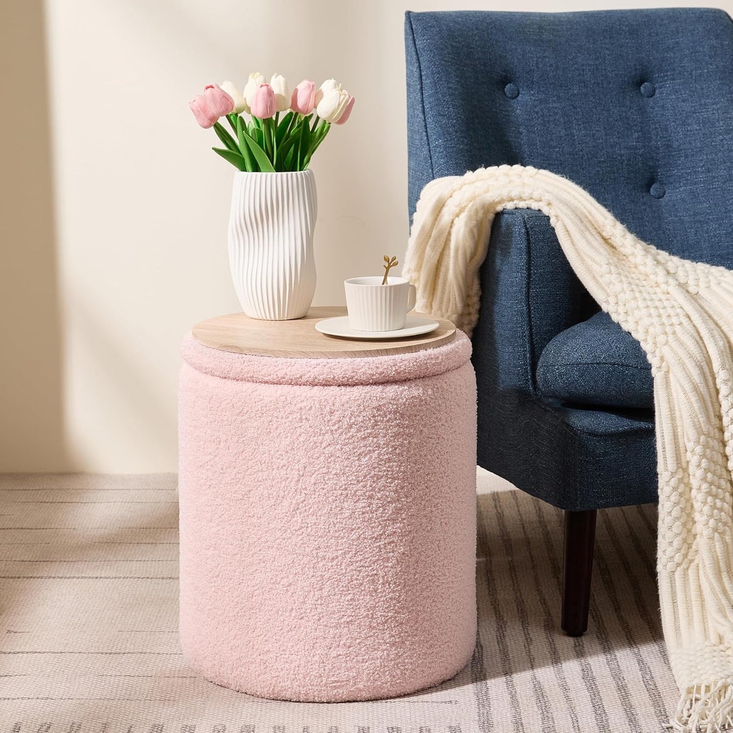 Sam Legend Round Ottoman with Storage – Velvet Vanity Stool