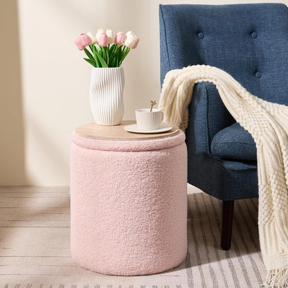 Sam Legend Round Ottoman with Storage – Velvet Vanity Stool