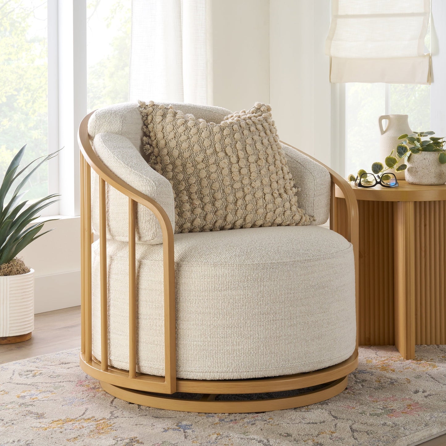 Better Homes & Gardens Lillian Swivel Birdcage Accent Chair, Cream Linen